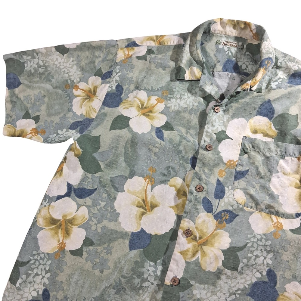 Tommy‎ Bahama Mens Hibiscus Floral Silk Blend Camp Shirt Sage Green LG XL